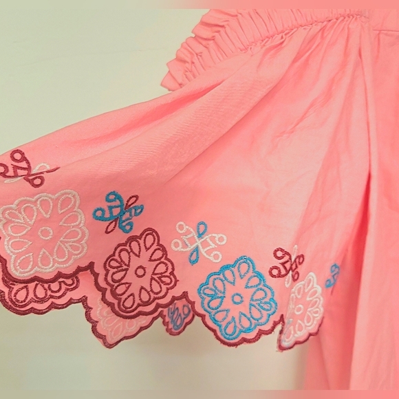 LOFT By Ann Taylor Pink Cold Shoulder Embroidered Peasant Top Size Medium - Picture 10 of 16